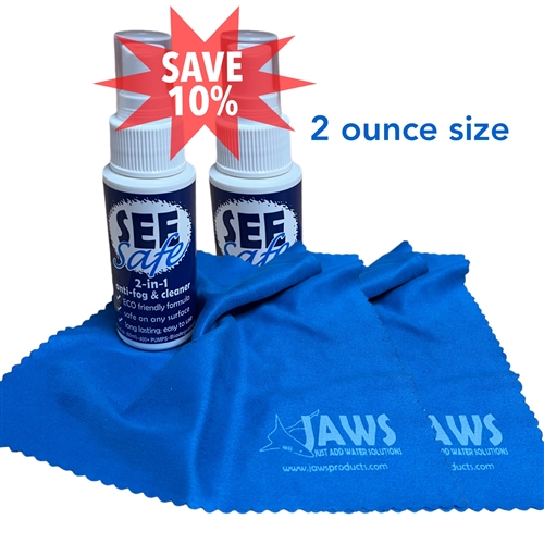 SEEsafe 2 in 1 Antifog & Cleaner With JAWScloth (2 Pack)