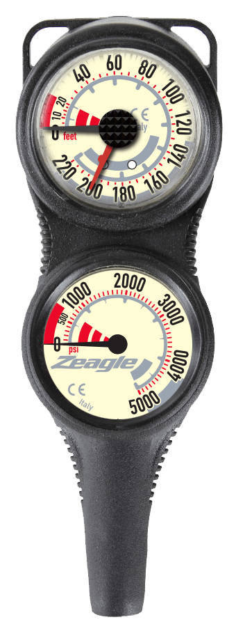 Zeagle - Combo 2 Gauge SPG/Depth Gauge With Black Miflex Hose