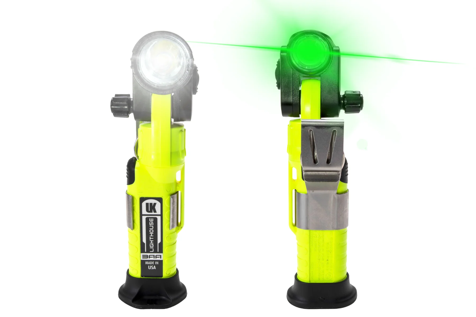 UK 4AA Lighthouse Dual Beam White-Green w/Magnetic Base - Right Angle eLED Work Light