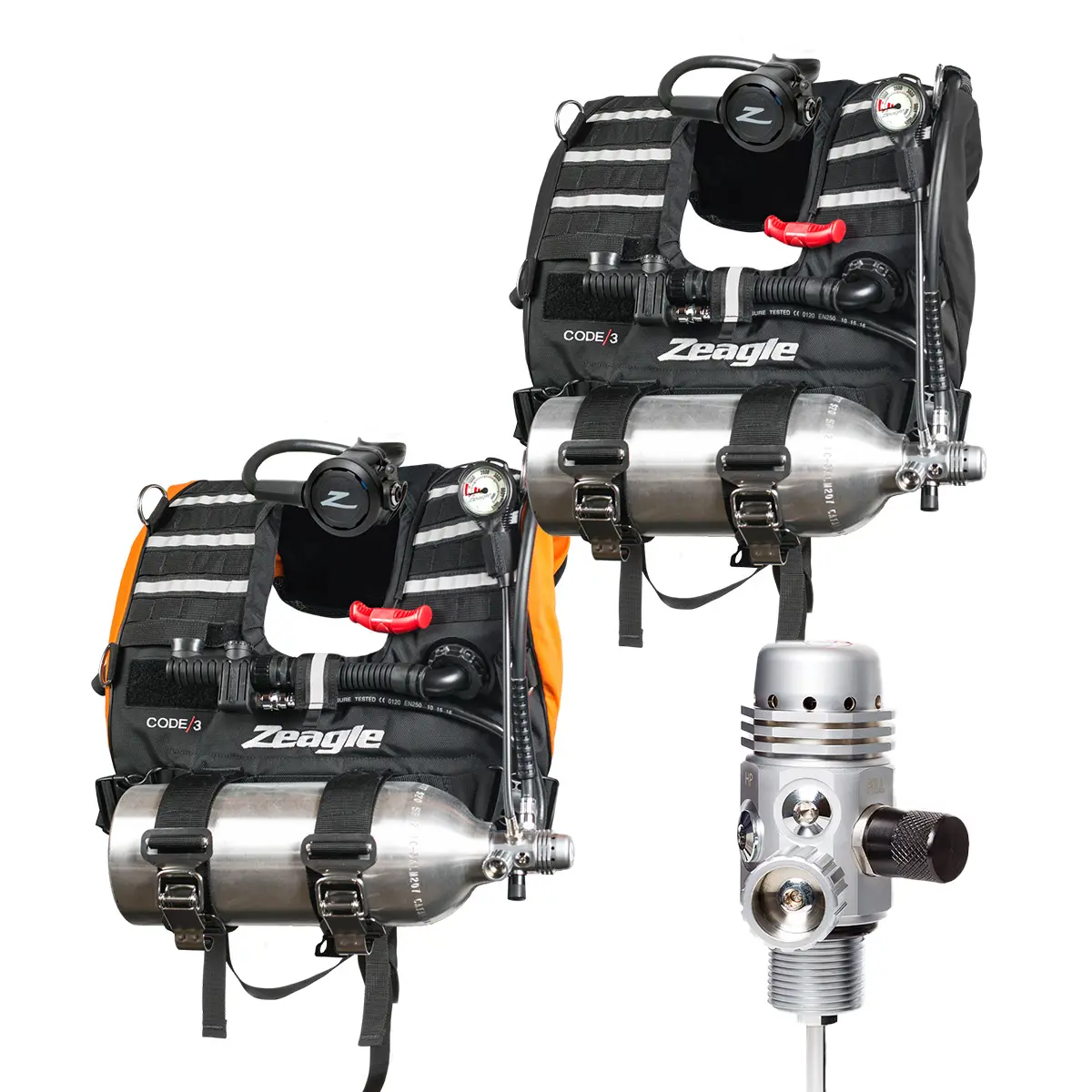 Code 3 w/Razor II Regulator, Sanded/Black Tank; Single Gauge (5000 psi) With Miflex Hose