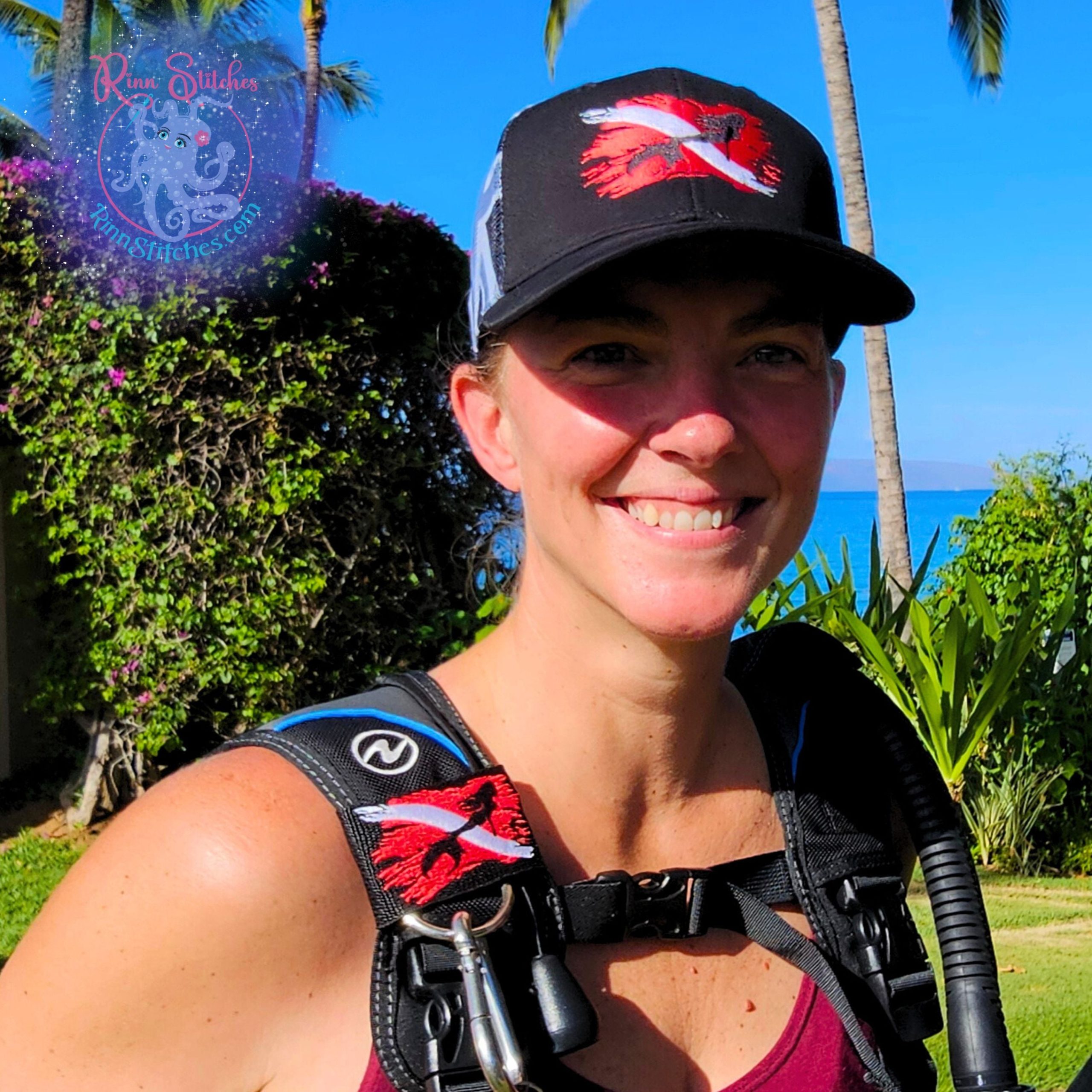 Mermaid Dive Flag - Women’s Dive Day 2024 Exclusive Design Snap Back Hat Red & White - Image 4