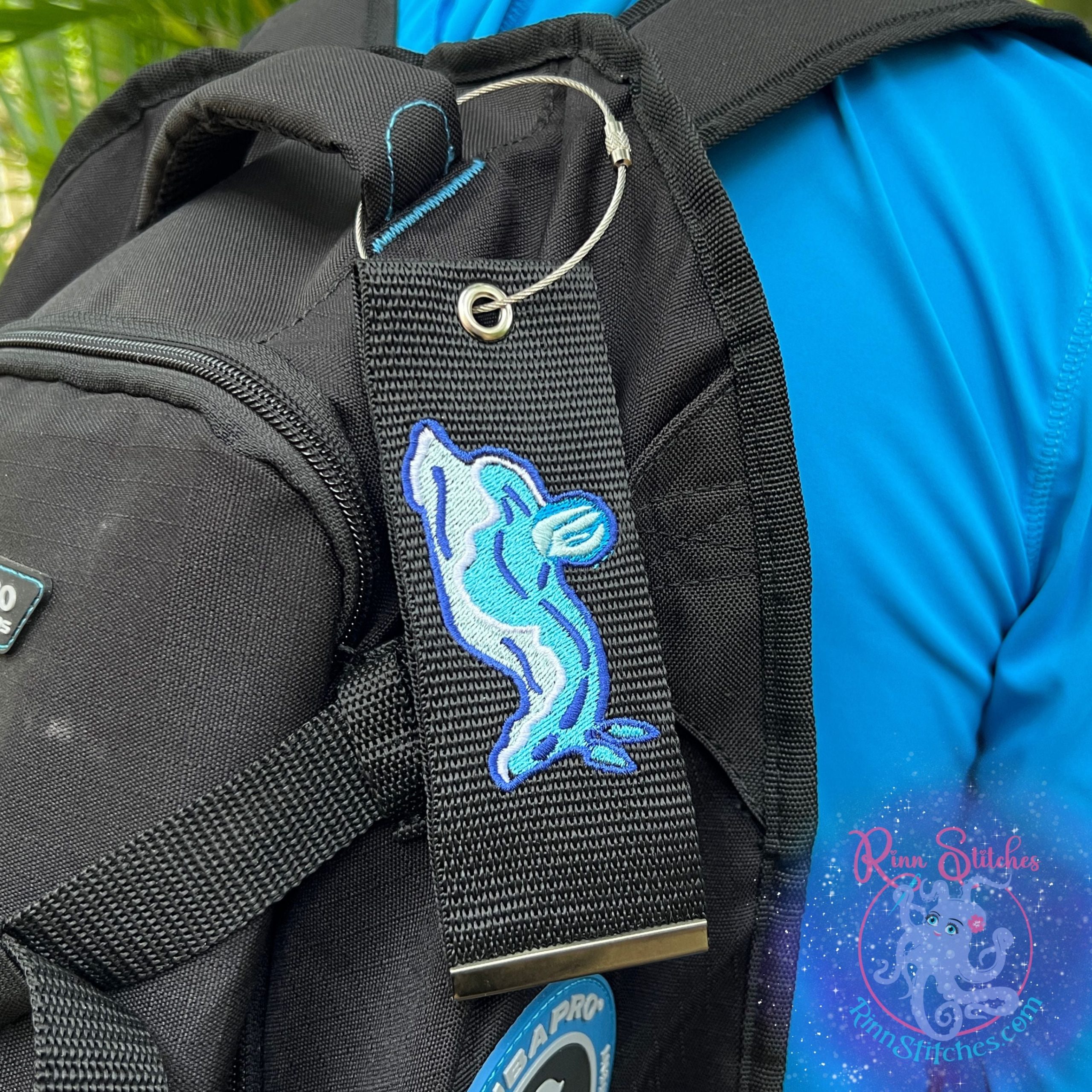 Blue Nudibranch Luggage Tag, Personalized Embroidered Bag Tag - Image 2