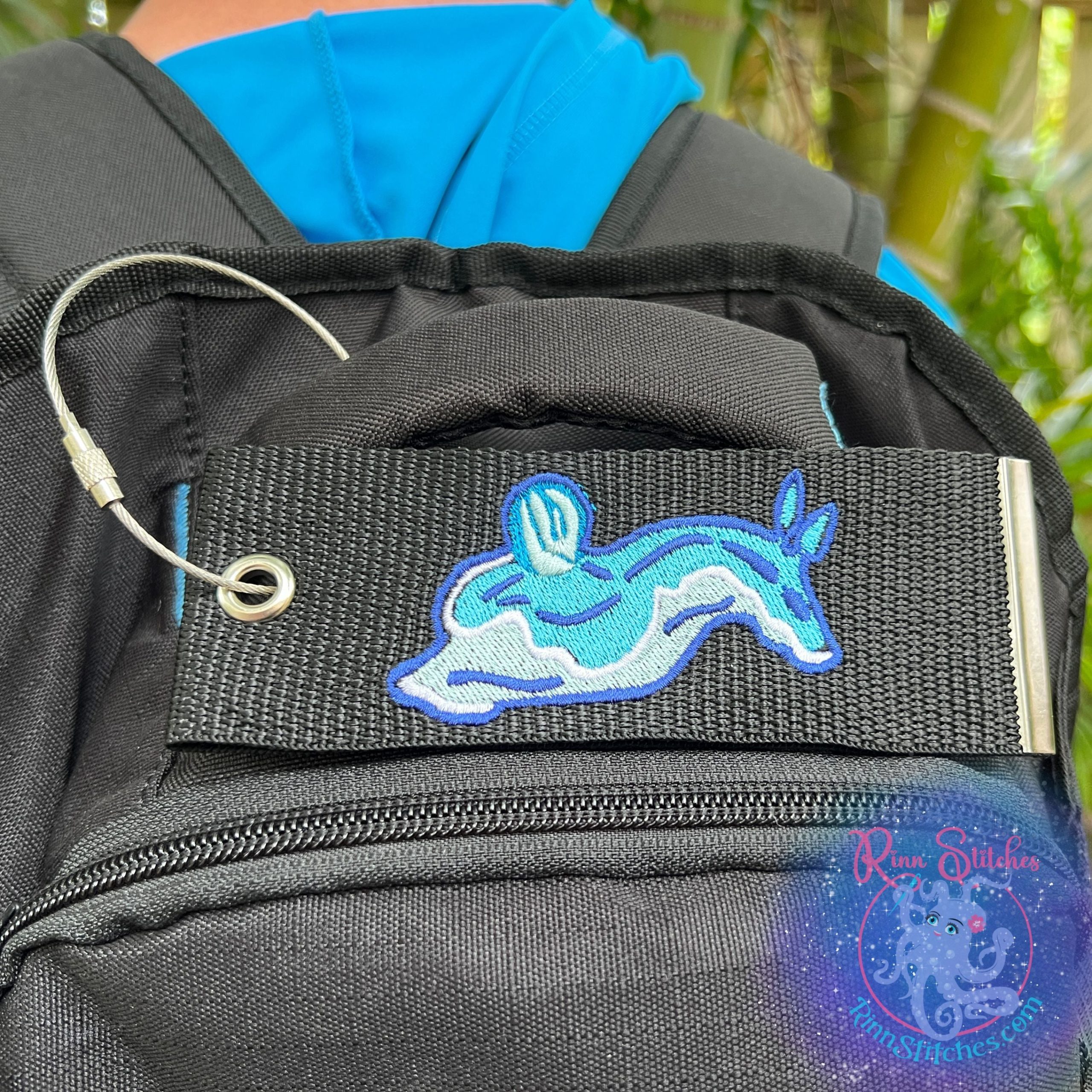 Blue Nudibranch Luggage Tag, Personalized Embroidered Bag Tag