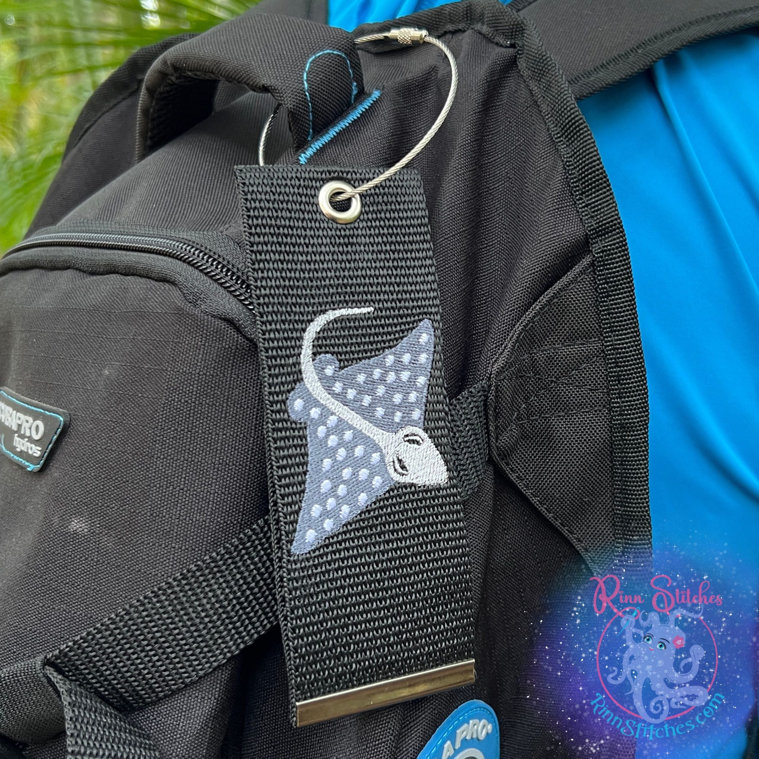 Spotted Eagle Ray Luggage Tag, Personalized Embroidered Bag Tag - Image 2