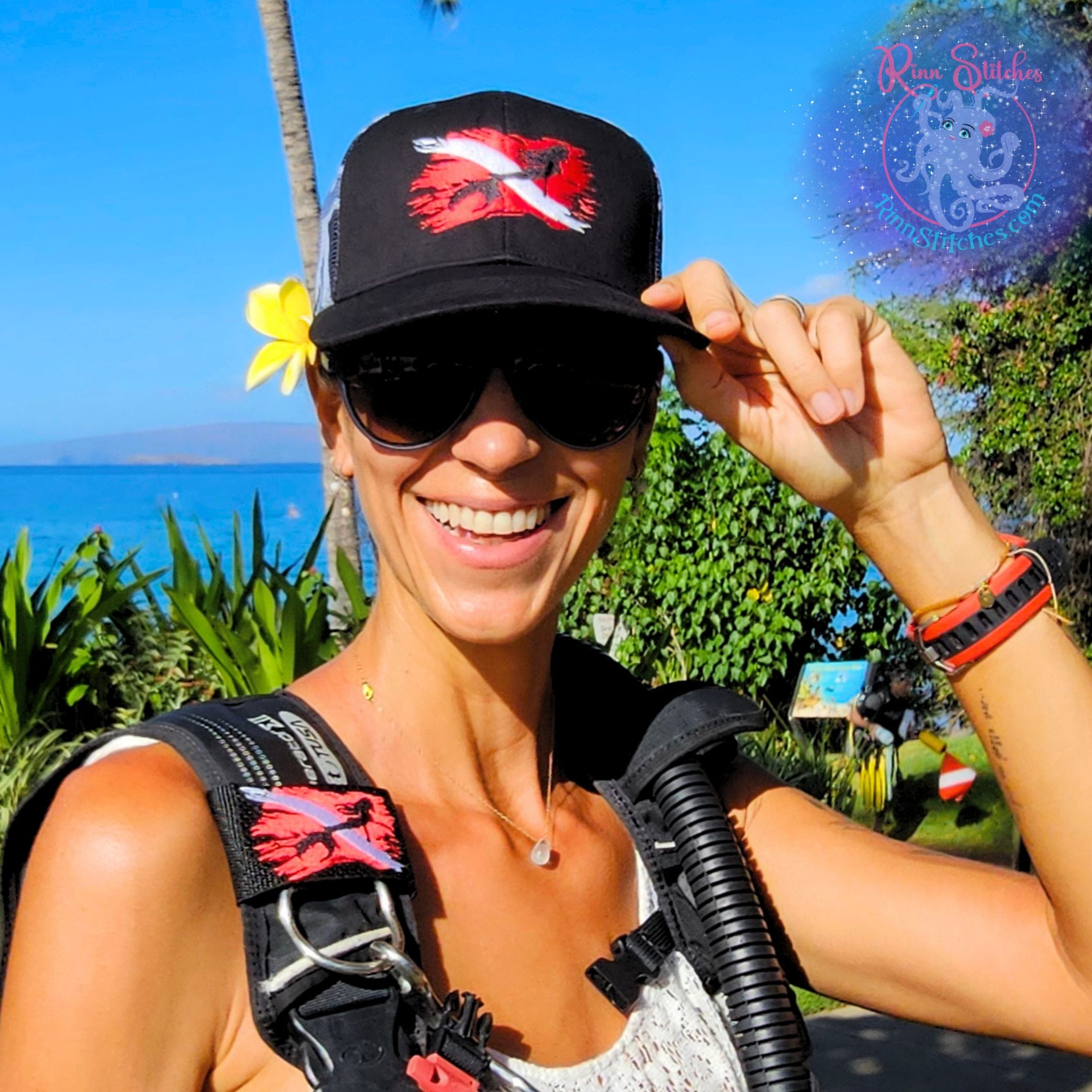 Mermaid Dive Flag - Women’s Dive Day 2024 Exclusive Design Snap Back Hat Red & White - Image 2