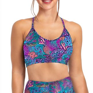 Coral Kaleidoscope Bikini Sports Bra Hybrid