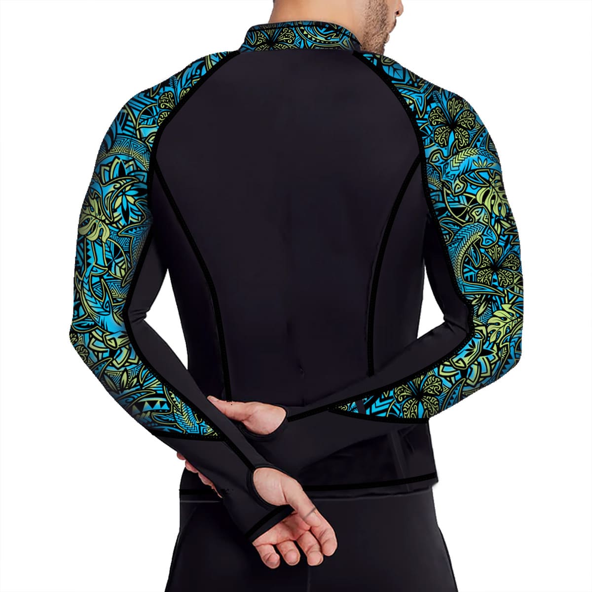 MENS Full Zip Up Hammerhead Hibiscus Rash Guard - Image 2