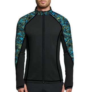 MENS Full Zip Up Hammerhead Hibiscus Rash Guard