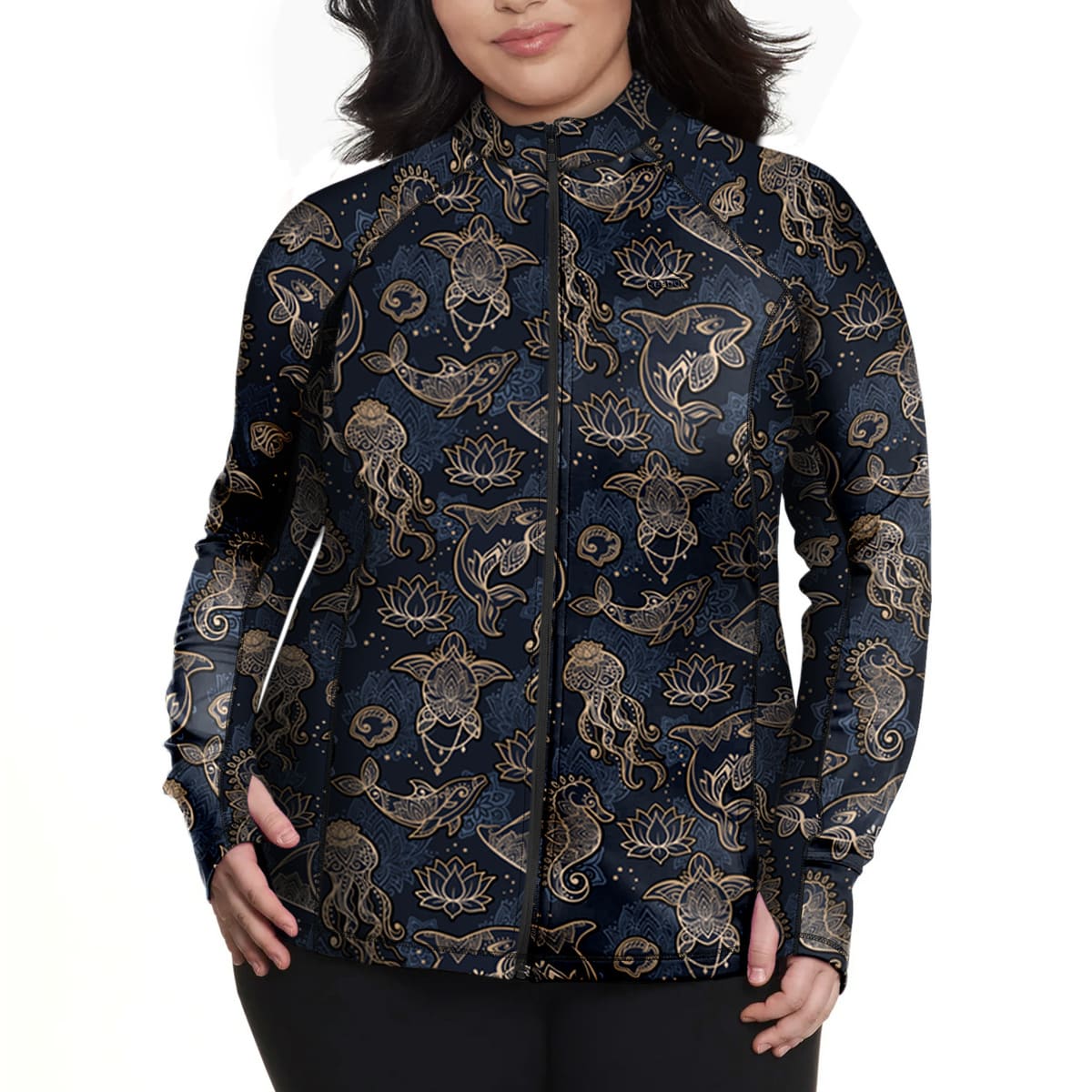 Full Zip Up Ocean Mandala Rash Guard - Image 3