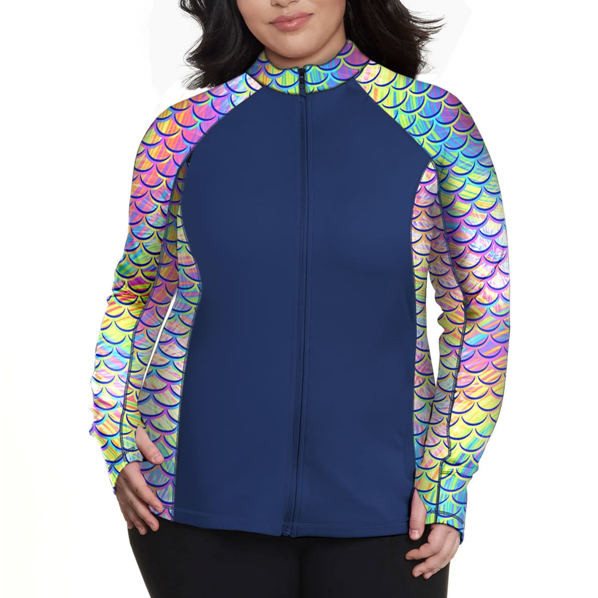 Zip Up Psychedelic Mermaid Rash Guard - Image 2