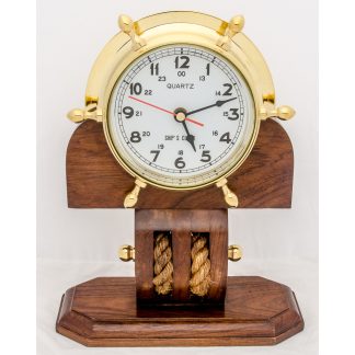 Innovative Scuba - Wood Base W/ship Wheel Clock