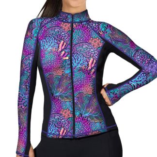 Full Zip Up Coral Kaleidoscope Rash Guard