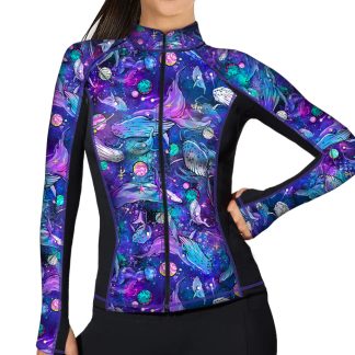 Full Zip Up Cosmic Whale Rash Guard