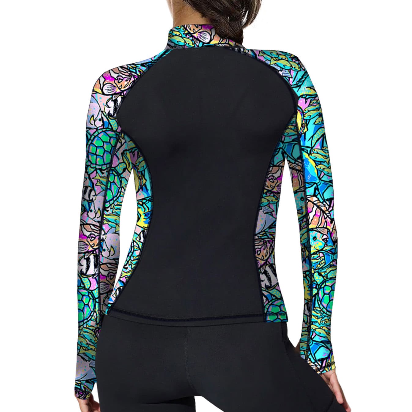Full Zip Up Neon Fish Frenzy Rash Guard - Image 2