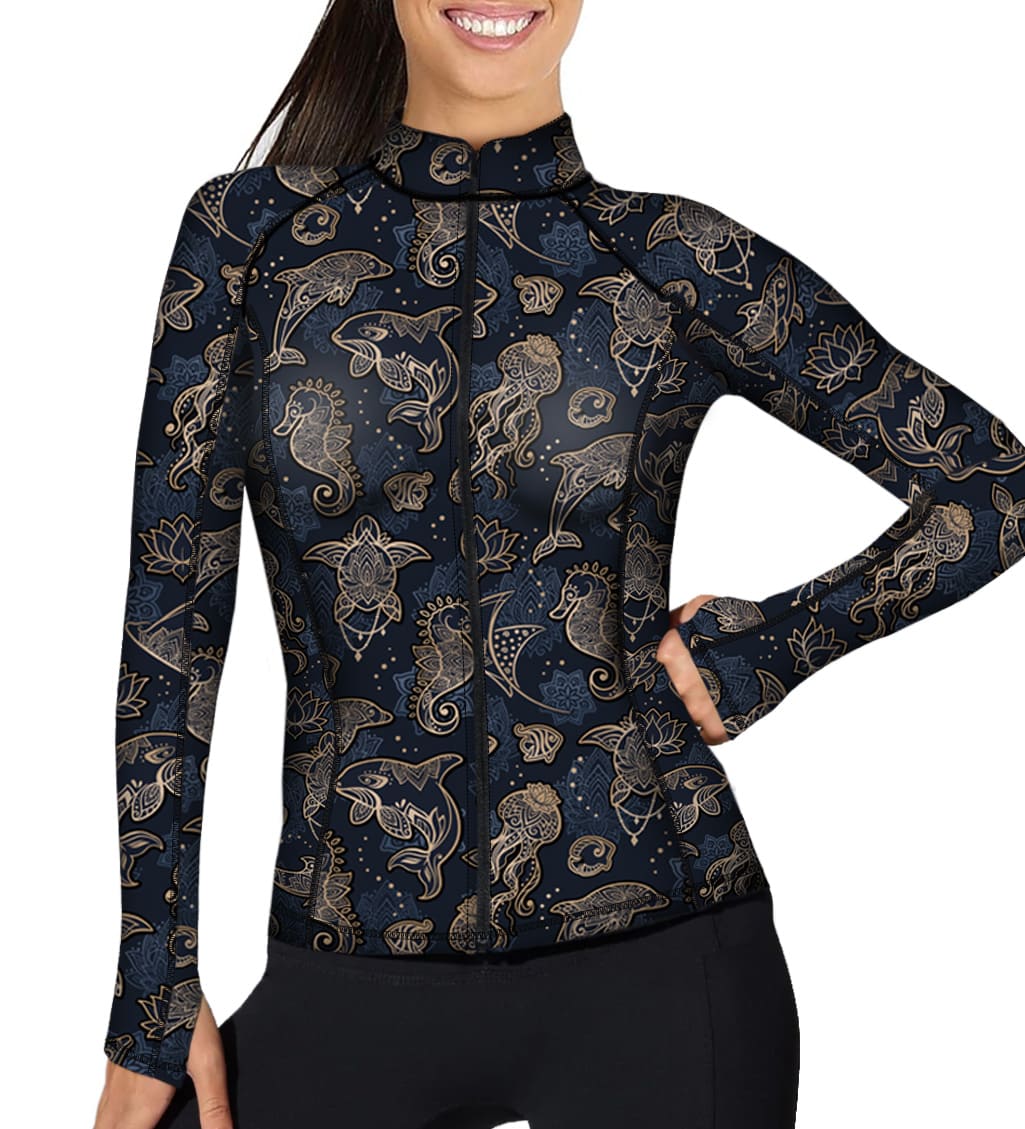 Full Zip Up Ocean Mandala Rash Guard